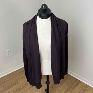 COS Purple Plum Merino‎ Wool Open Front Long Sleeve Draped Collar Cardigan XS